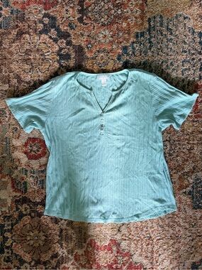 Charter Club Light Teal Ribbed Henley Tee